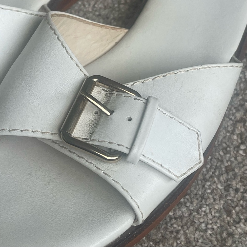 J. Crew Gretchen Buckle Slide Sandals 9.5 White Vachetta Leather Slip On - Picture 5 of 8